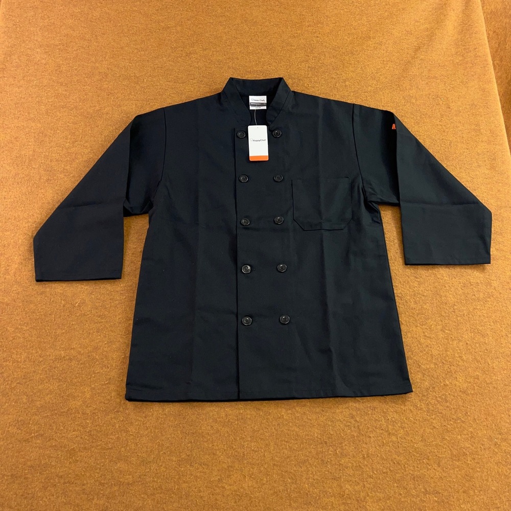 Happy Chef Unisex XS Black Double Breasted Long Sleeve Chef Coat Coat NWT